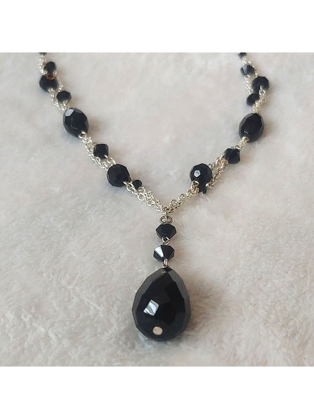 White House Black Market Silver Tone Black Beaded Necklace - Picture 4 of 13